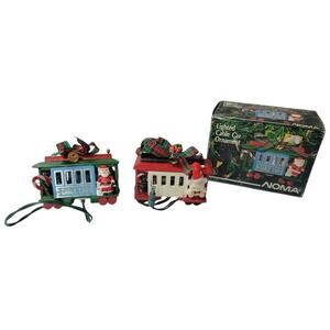 🚋 Noma Lighted Cable Car Christmas Ornaments Set of 2 Vintage Holiday Decor